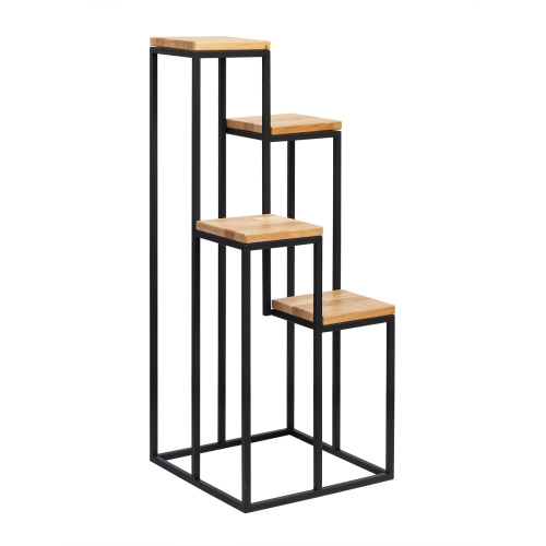 Столик подставка для цветов TORI, под 4 кашпо, черный, столешницы дуб