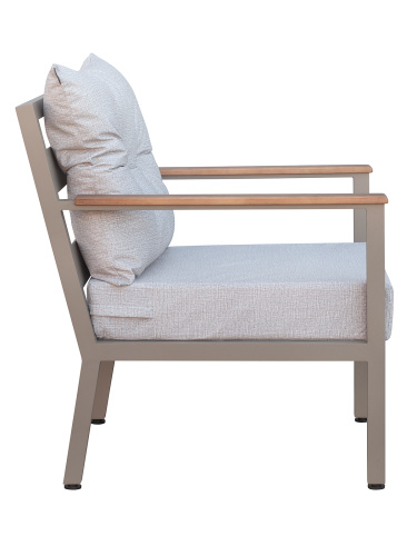 Кресло уличное SANTORINI, алюминий цвет PECAN, подушки рогожка BAHAMA LINEN, дерево фото 3