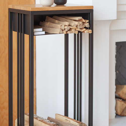 Дровница SOHO с полкой, черная, столешница дерево, 40*30*120 фото 6