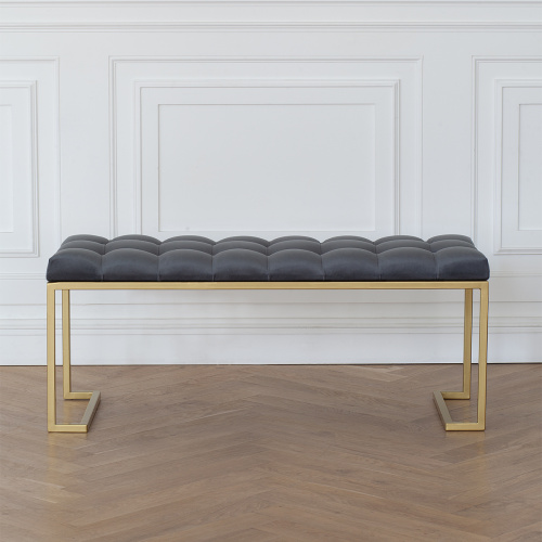 Банкетка OMEGA, золотая, Mouse Grey, каретная стяжка, 110*40*45