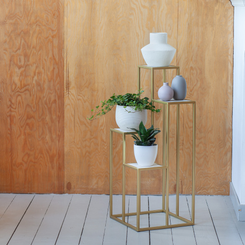Столик подставка для цветов TORI, под 4 кашпо, золотой, столешницы керамика Ivory, 40*40*100 фото 3