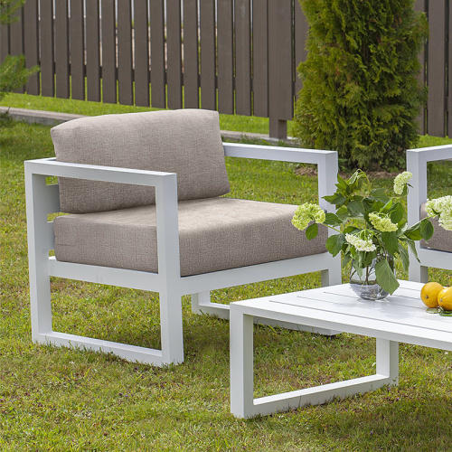 Кресло уличное CAPRI, алюминий белый, пепельно-коричневая рогожка