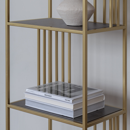 Стеллаж SOHO MINI, золотой, ЛДСП Бетон темный, 45*30*195 фото 4