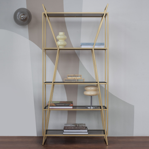 Стеллаж OSLO MINI, золотой, тонированное стекло, 80*33*171 фото 5