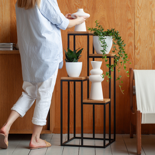 Столик подставка для цветов TORI, под 4 кашпо, черный, столешницы дуб фото 8