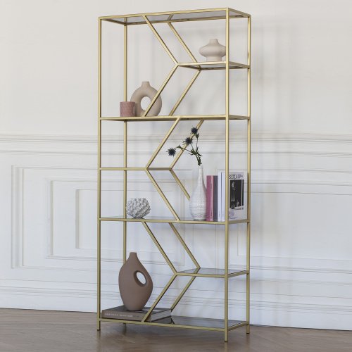 Стеллаж MALTA MINI, золотой, тонированное стекло, 80*30*175 фото 2