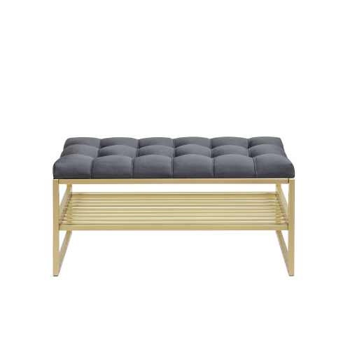 Банкетка RIMINI MINI, золотой, Mouse Grey, каретная стяжка, 85*40*45