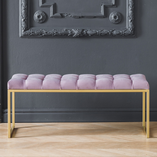 Банкетка ALBA, золотая, Dusty Pink, каретная стяжка, 110*40*45 фото 3