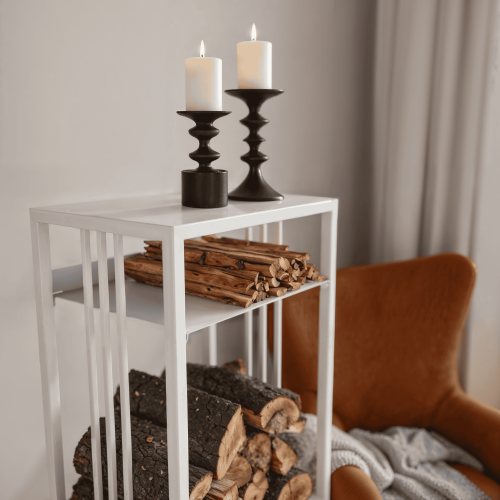 Дровница CAPRI с полкой, белая, столешница металл, 40*30*134 фото 3