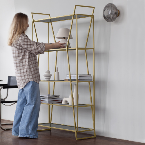 Стеллаж OSLO, золотой, тонированное стекло, 100*33*171 фото 3