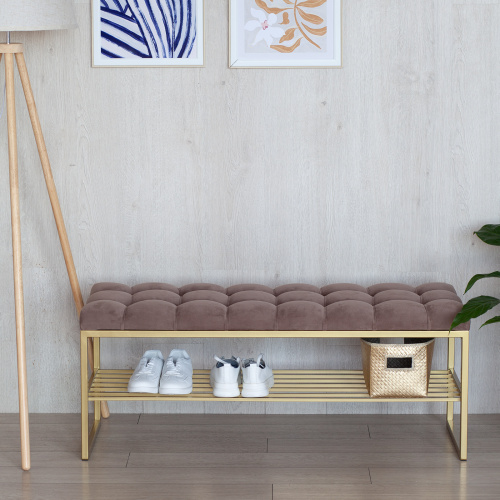 Банкетка RUBY, золотая, Mocco, каретная стяжка, 110*40*45