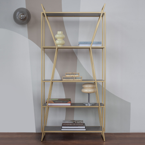 Стеллаж OSLO MINI, золотой, ЛДСП Бетон темный, 80*33*171 фото 5