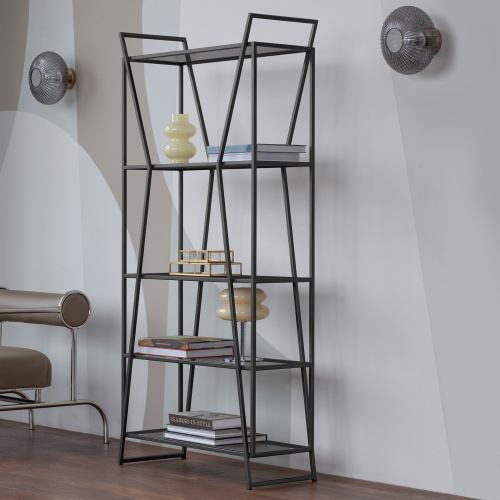 Стеллаж OSLO MINI, металлический каркас, полки тонированное стекло фото 2