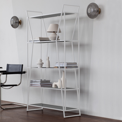 Стеллаж OSLO, белый, тонированное стекло, 100*33*171 фото 2
