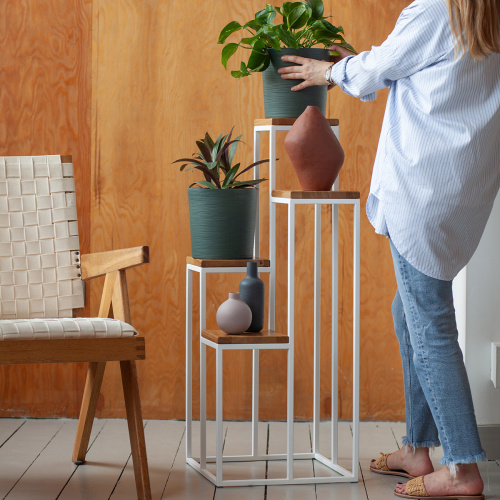 Столик подставка для цветов TORI, под 4 кашпо, белый, столешницы дуб, 40*40*100 фото 2