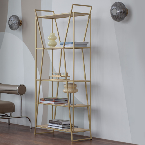 Стеллаж OSLO MINI, золотой, ЛДСП Дуб Каселла, 80*33*171 фото 2