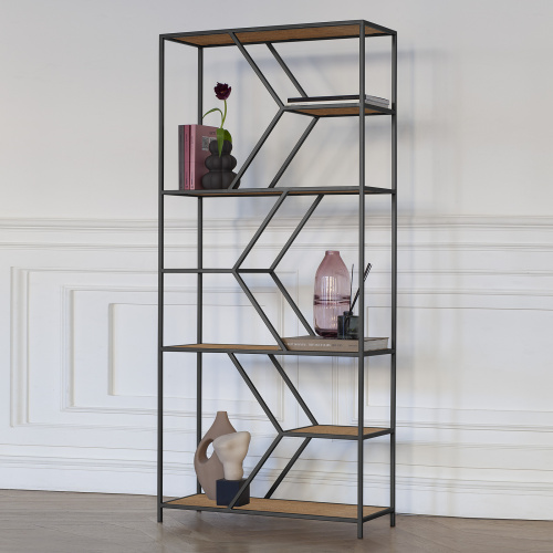 Стеллаж MALTA MINI, черный, ЛДСП Робиния, 80*30*175 фото 4