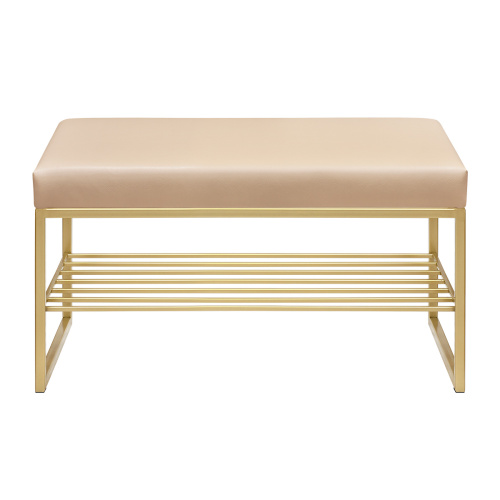 Банкетка RUBY MINI, золотой, экокожа Light Beige, 85*40*45