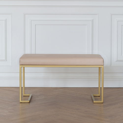 Банкетка OMEGA MINI, золотая, экокожа Light Beige, 85*40*45