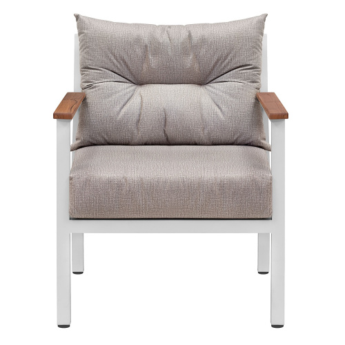 Кресло SANTORINI, белое, серая рогожка, тик