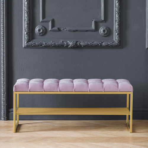 Банкетка RUBY, золотая, Dusty Pink, каретная стяжка, 110*40*45 фото 4
