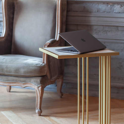 Cтолик кофейный приставной SOHO, золотой, столешница керамика Ivory, 36,5*43*67 фото 2