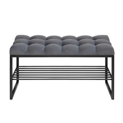 Банкетка RUBY MINI, черная, обивка Mouse Grey, каретная стяжка, 85*40*45 фото 7