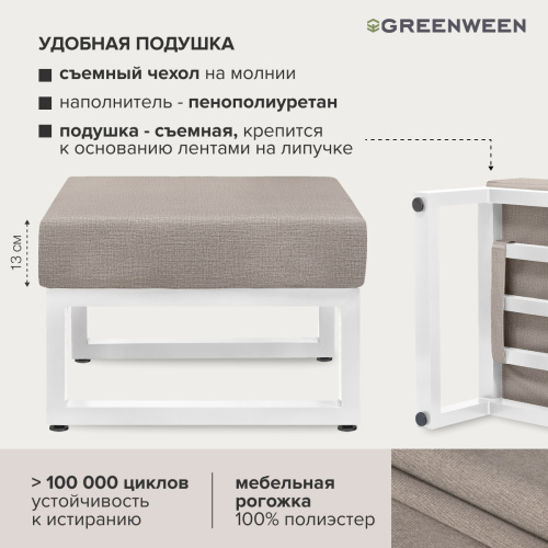 Пуф уличный SANTORINI, алюминий белый, светло-серая рогожка фото 4