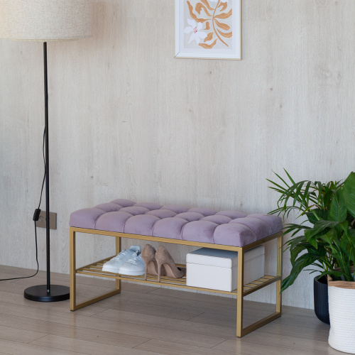 Банкетка RUBY MINI, золотой, Dusty Pink, каретная стяжка, 85*40*45 фото 3