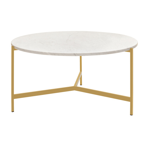Cтолик журнальный AURORA, золотой, столешница мрамор, 90*90*45