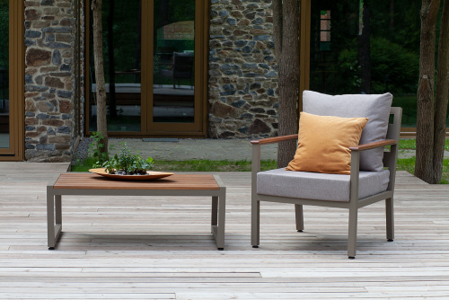 Кресло уличное SANTORINI, алюминий PECAN, рогожка BAHAMA ASH, дерево фото 2