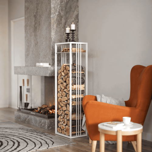 Дровница CAPRI с полкой, белая, столешница металл, 40*30*134 фото 2