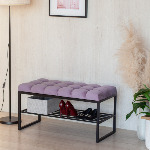 Банкетка RUBY MINI, черный, Dusty Pink, каретная стяжка, 85*40*45 фото 2