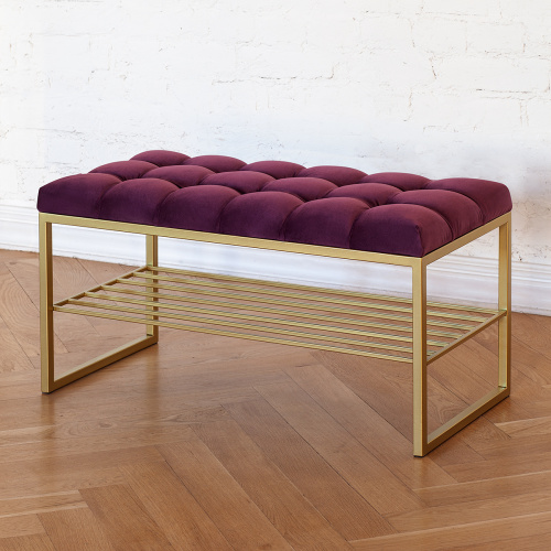 Банкетка RUBY MINI, золотая, Marsala, каретная стяжка, 85*40*45 фото 2