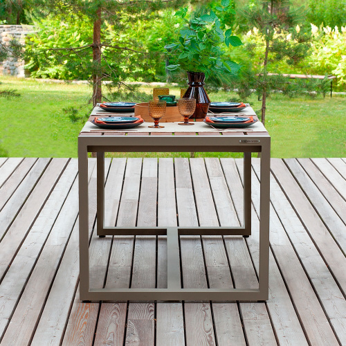 Стол уличный обеденный SANTORINI, алюминий PECAN, дерево, 150*87*77 фото 2