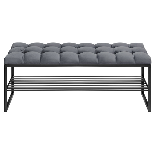 Банкетка RUBY, черная, обивка Mouse Grey, каретная стяжка, 110*40*45 фото 6