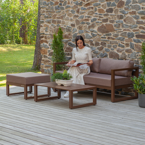 Набор садовой мебели CAPRI / 3 предмета: диван, столик, пуф / коричневый (S3C) фото 3