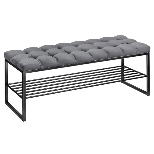 Банкетка RUBY, черная, обивка Mouse Grey, каретная стяжка, 110*40*45 фото 8