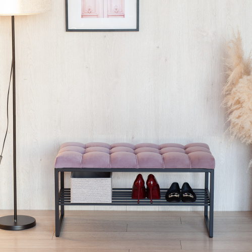 Банкетка RUBY MINI, черный, Dusty Pink, каретная стяжка, 85*40*45