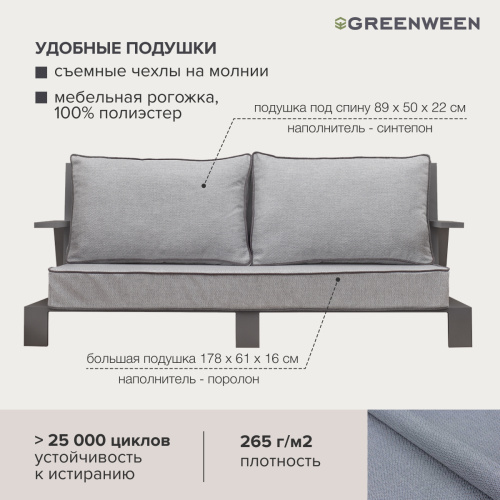 Набор садовой мебели KORFU / 2 предмета: диван, столик / серый (S2A) фото 6