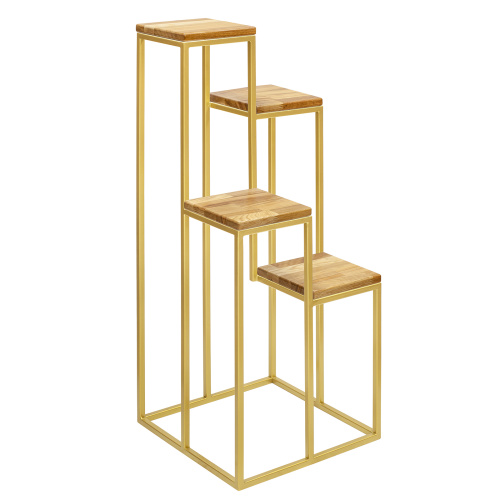 Столик подставка для цветов TORI, под 4 кашпо, золотой, столешницы дуб, 40*40*100 фото 5