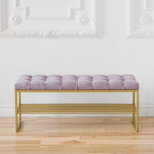 Банкетка RUBY, золотая, Dusty Pink, каретная стяжка, 110*40*45