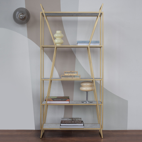 Стеллаж OSLO MINI, золотой, ЛДСП Бетон светлый, 80*33*171 фото 5