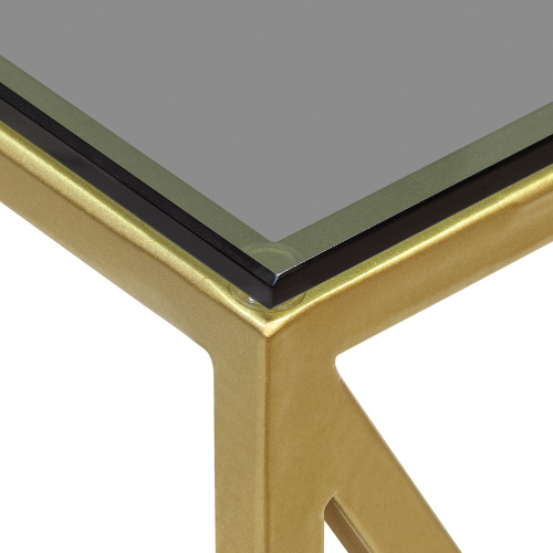 Консоль GARDA, золотая, столешница стекло, полка ЛДСП Орех, 110*40*82 фото 10