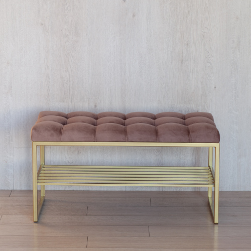 Банкетка RUBY MINI, золотая, Mocco, каретная стяжка, 85*40*45 фото 4