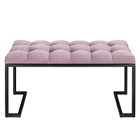 Банкетка OMEGA MINI, черная, Dusty Pink, каретная стяжка, 85*40*45