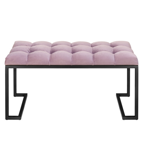 Банкетка OMEGA MINI, черная, Dusty Pink, каретная стяжка, 85*40*45