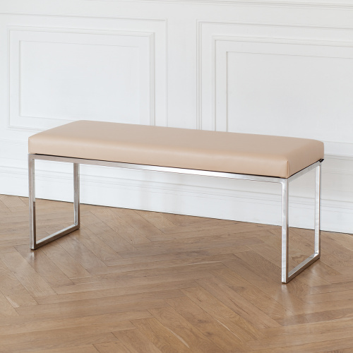 Банкетка ALBA, н/ж сталь, экокожа Light Beige, 110*40*45 фото 2