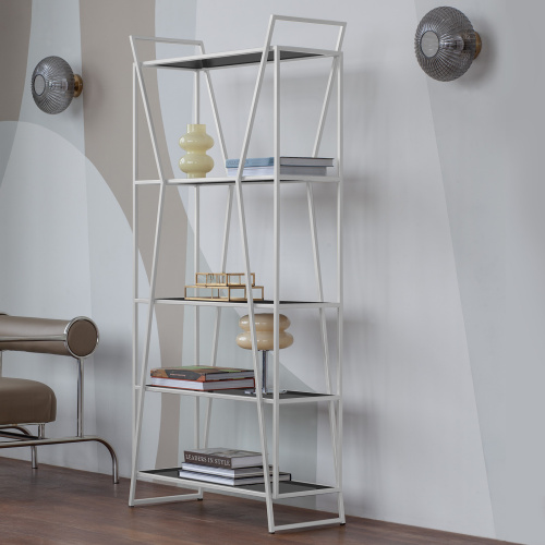 Стеллаж OSLO MINI, белый, тонированное стекло, 80*33*171 фото 2