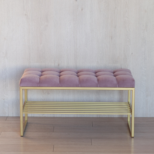 Банкетка RUBY MINI, золотой, Dusty Pink, каретная стяжка, 85*40*45 фото 4